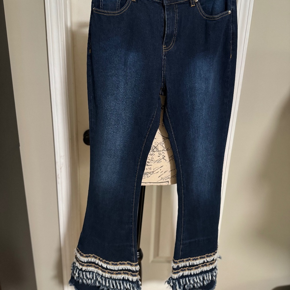 Dark Blue Lux Mode Bell Bottom Trendy Blue jeans